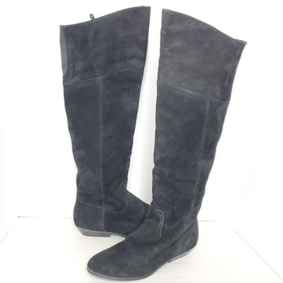 ☆ Vintage The Leather Collection Black Suede Leather Knee High Boots Size 7 - Picture 1 of 10